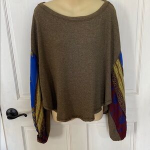 We the Free Waffle Top with Colorful Balloon Sleeves Sz S